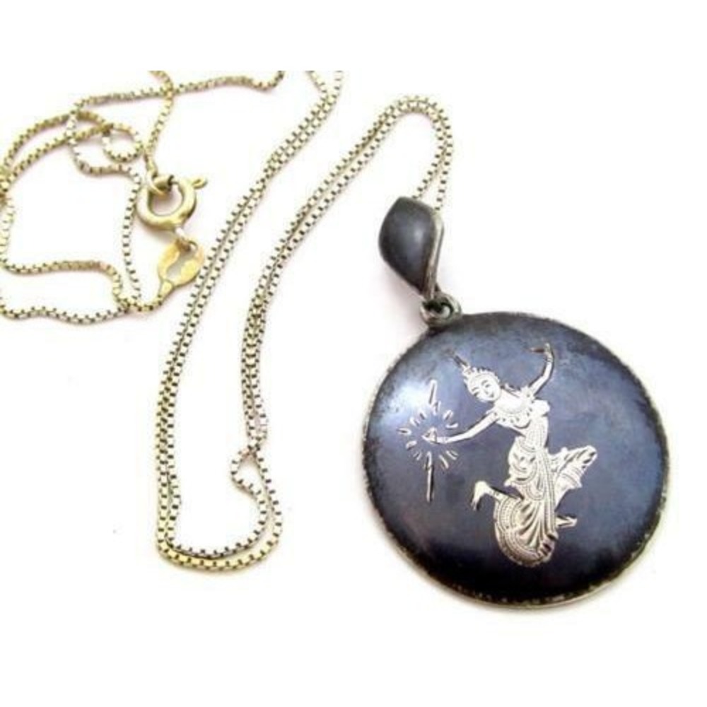 Vintage Amfarco Sterling Silver 925‎ Siam Thai Goddess Dancer Pendant Necklace